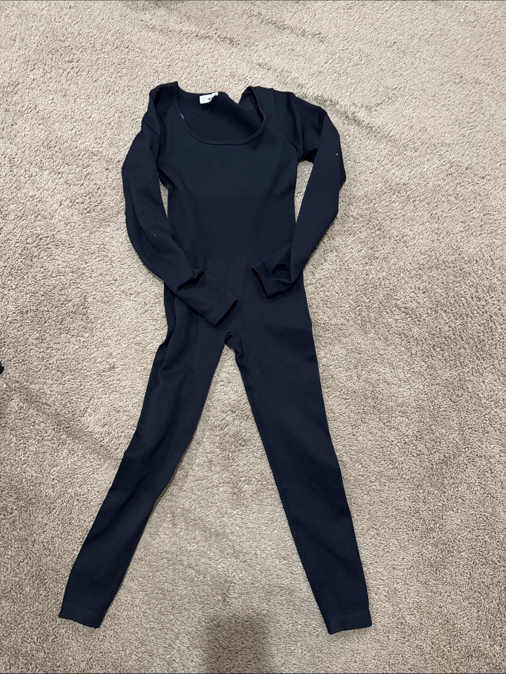 SHEIN Black Ribbed Long-Sleeve One-Piece Jumpsuit